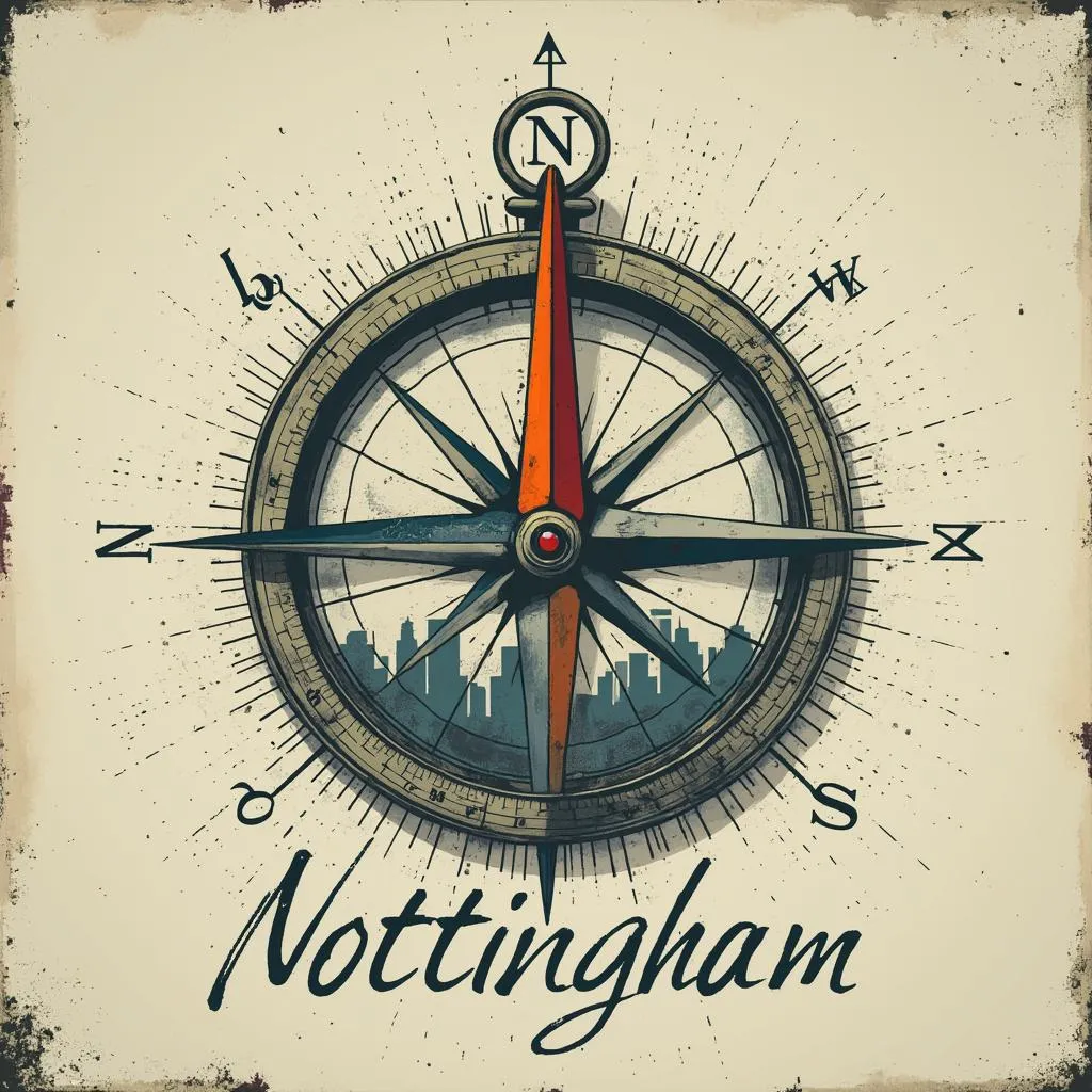 Symbolic compass pointing towards Nottingham, representing our focused mission for the city.